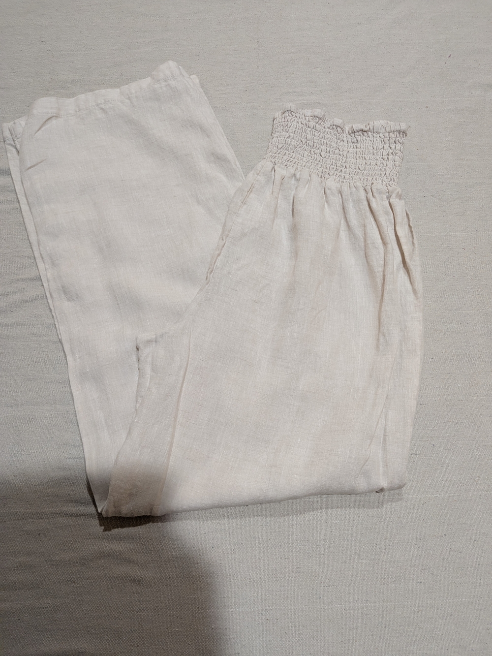 Smocked Waist Wide Leg Linen Pants Boho Shabby Casual - Picture 3 of 9
